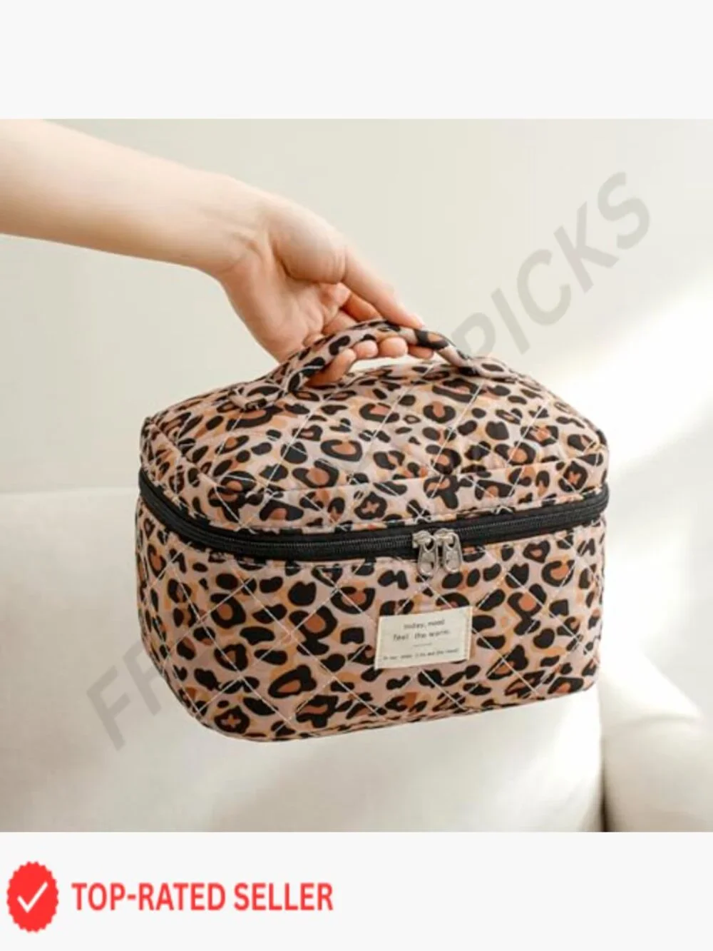 Large Quilted Travel Makeup Bag Floral Cotton Cosmetic Organizer Toiletry